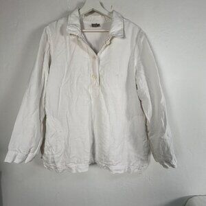 J. Jill Womens White Long Sleeve Linen Button-Front Shirt Large Pullover Casual
